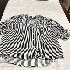 Tahari Black and White Striped Blouse